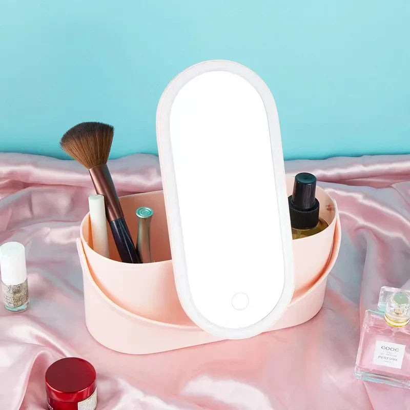 LED Makeup Mirror Organizer – Portable Vanity Box for Travel