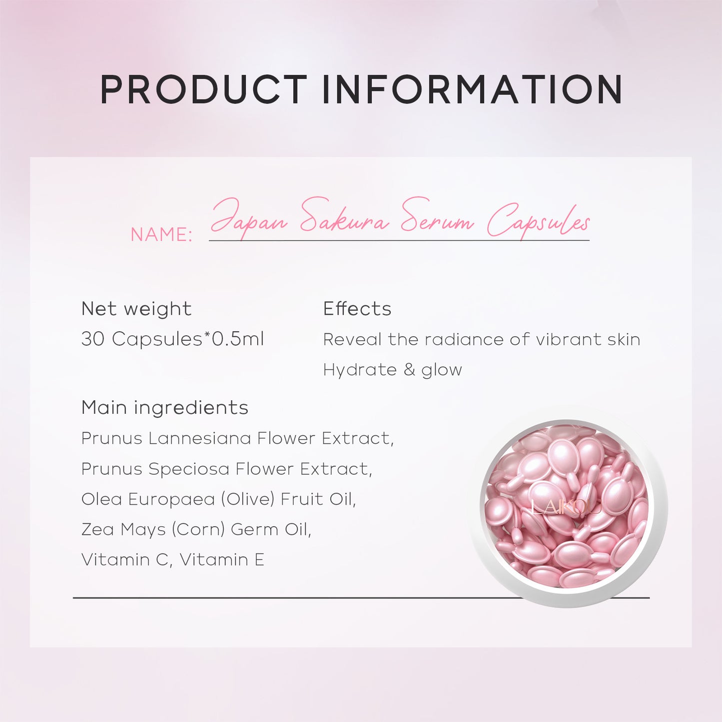 LAIKOU -Sakura Capsule Hydrating 30 Capsules * 0.5ml